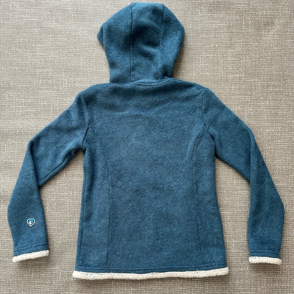 KUHL Youth Hooded Fleece Jacket Teal Sherpa Trim Full Zip Cozy Hoodie Size M 10 - Picture 2 of 11